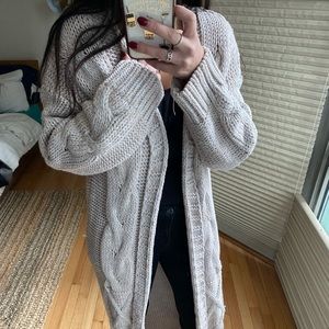 Free People oversized chunky knit white and beige cardigan